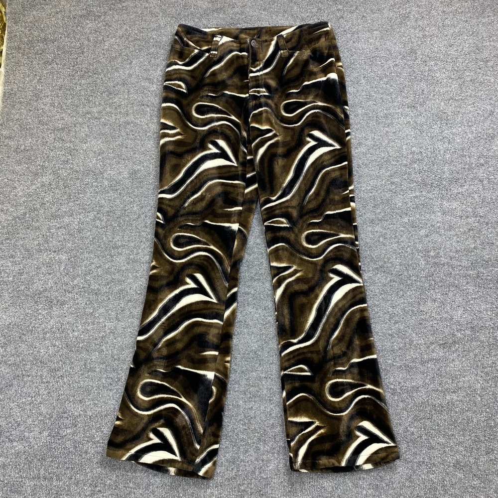 JOY JEANS Womens Velour Flare Pants Abstract Print Brown Black White Size M